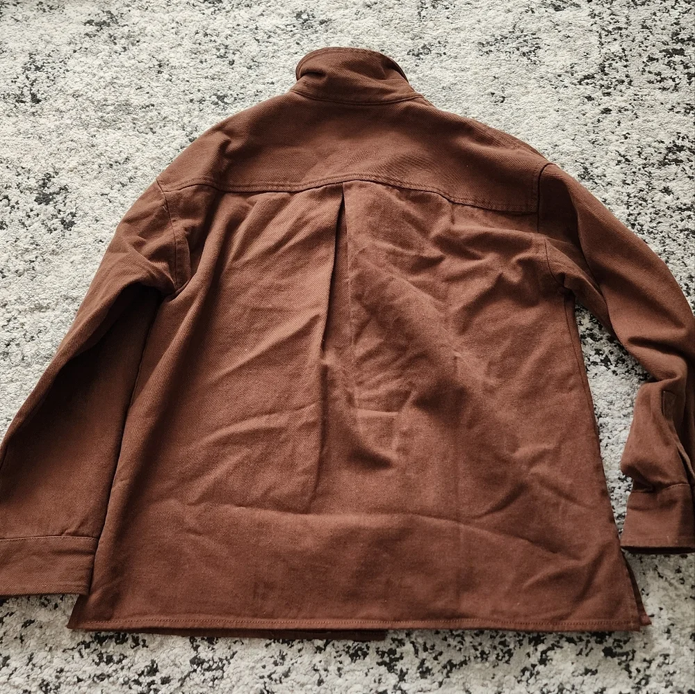 Oversized Shacket Western Boho Granola Womens M Brown 100% Cotton Minimalist